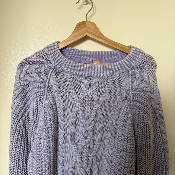 Free People Frankie Cable Knit Sweater In Heavenly Lavender XS - Picture 3 of 7